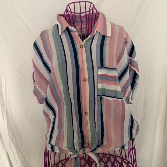 Blue Mood Tops - Blue Mood multi colored striped button-up blouse. Girl’s Large/Women’s Small